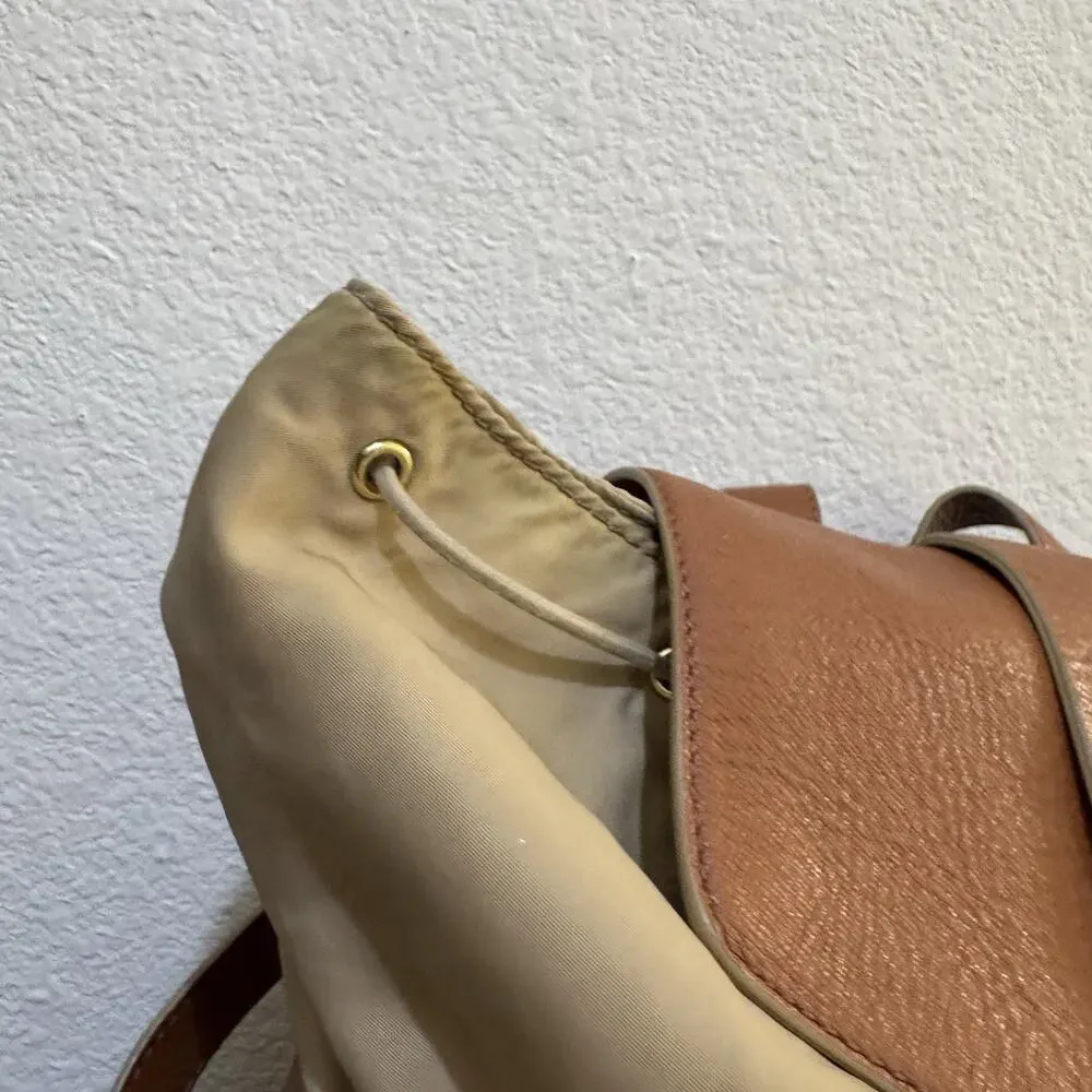 Tory Burch Penn Backpack Tan Nylon Brown PU Leather Pockets Handbag Purse